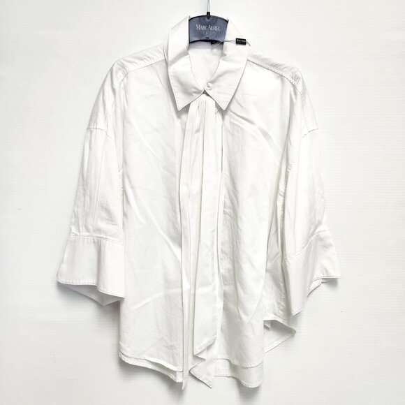 Marc Aurel Women's White Button-Up Bow Tie Shirt W/Bell Cuffs Size 40 - Picture 1 of 11